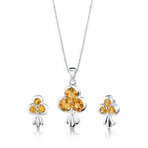 75 cts Round Cut Citrine Pendant Earrings in Sterling Silver Rhodium 
