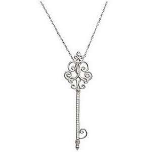 Feminine and Dainty Diamond Scroll Key Necklace in Sterling Silver 