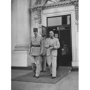  General Charles De Gaulle Leaving Building with Henri 