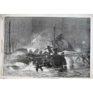   1858 Launch North Sea Yawl Ship Gale Wind Storm Print