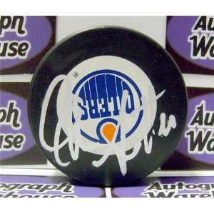  Glen Sather Autographed/Hand Signed Hockey Puck (Edmonton 