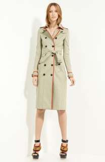 Burberry Prorsum Belted Gabardine Trench with Leather Trim  