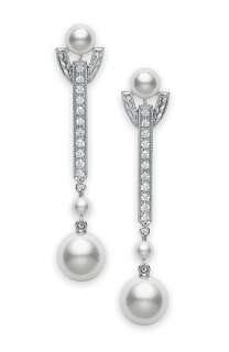 Mikimoto Akoya Cultured Pearl & Diamond Drop Earrings  