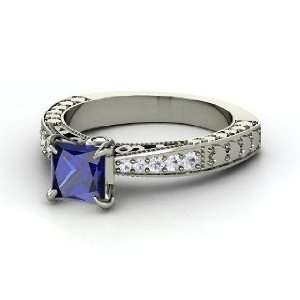 Megan Ring, Princess Sapphire 14K White Gold Ring with White Sapphire 