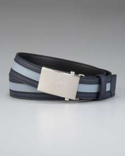 Saffiano Stripe Belt, Blue/Light Blue