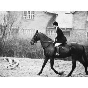 Prince Charles Prince of Wales Going Hunting on His Horse with His Dog 