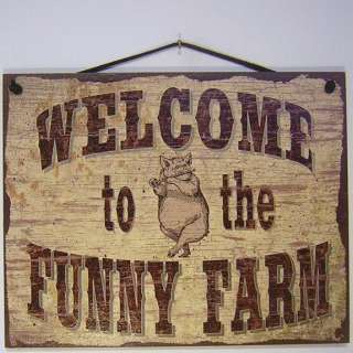 SIGN FUNNY FARM dancing pig welcome retro vintage 731L  