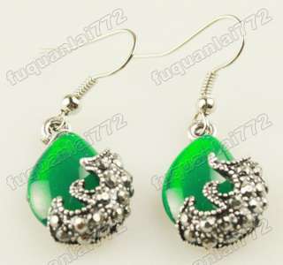 Charming Tibet Silver Jade Fashion Dangle earring Pair  