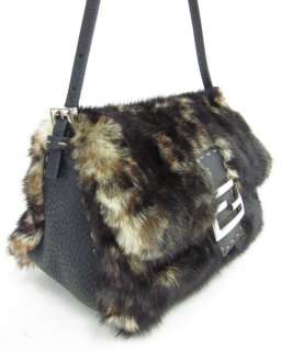 NEW AUTH FENDI Selleria Brown Black Mink Small Handbag  