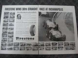 1962 Firestone Tire Ad Indy 500 Winners 1911 1961 HUGE  