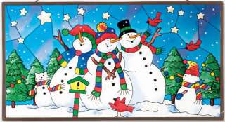 SNOWMAN STAINED GLASS SNOWMEN SNOW * FIREPLACE SCREEN  