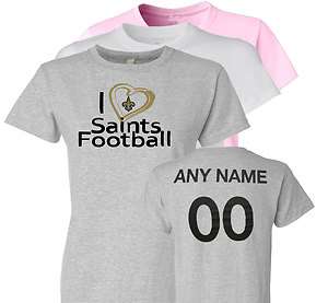   Saints Football Ladies T Shirt New Orleans Fans Heart to 6XL  