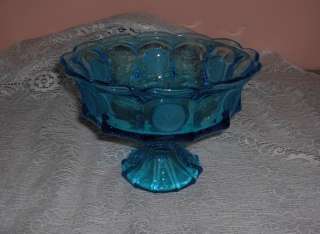 Vintage Fostoria Blue Coin Glass Crystal Pedestal Bowl  