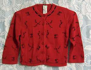 Girls 5 Gymboree Holiday Cheer Red Black Floral Cardigan Knit Sweater 