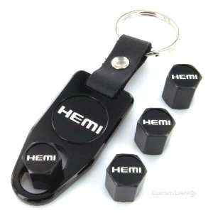  Dodge Hemi Logo Black Tire Valve Caps + Wrench Key Chain 