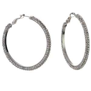  2 Inch Silver Tone Classic Hoop Earrings with Double Row 