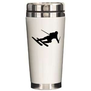 Black Downhill Ski Skiing Sports Ceramic Travel Mug by  