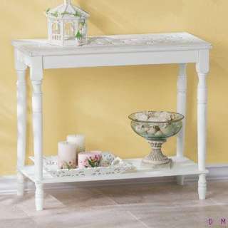   Distressed White Intricate Carved Top Console Hall Sofa Table  