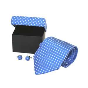  Blue & White 100% Silk Necktie Tie & Cufflinks by Cuff 