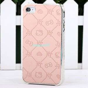 Pink cute hello kitty Deluxe Leather Chrome Case Cover skin for iPhone 