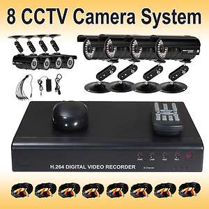 CCTV Home Security h.264 DVR 8 Color Outdoor Cameras Complete Kit IE 