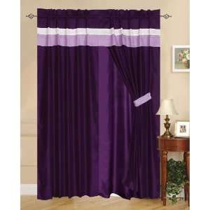  Purple Faux Silk Taffeta Window Curtain / Drape Set with 