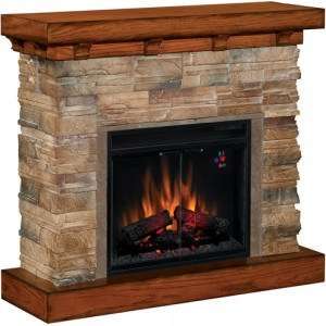   Flame Flagstone Electric Fireplace Insert & Mantel   Stacked Stone