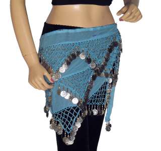 Gorgeous Hand Crafted Blue Belly dance Ready to Wear Hip Scarf from 