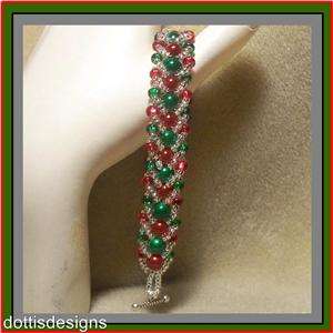 CHRISTMAS MIRACLE & SEED BEAD WOVEN FLAT SPIRAL BEADED BRACELET