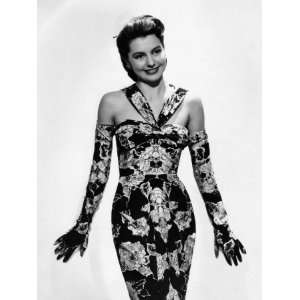 com Cyd Charisse Modeling Flowered Evening Dress and Matching Gloves 