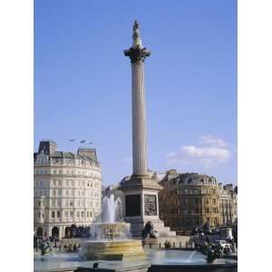 Nelsons Column and Fountains, Trafalgar Square, London, England, UK 