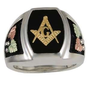  Antiqued Sterling Silver Onyx Masonic Ring Jewelry