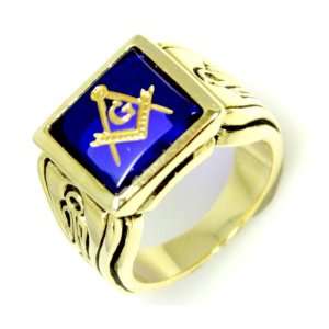 Masonic Ring   (Free Masons) Faux Sapphire Stone