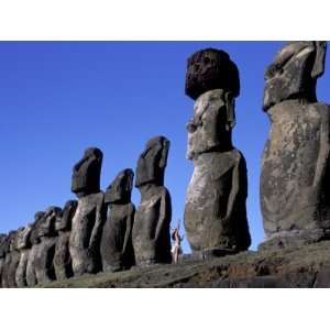  Polynesian Girl with Huge Moai, Ahu Tongariki, Easter 