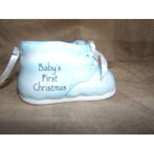  Ganz Christmas Ceramic Baby Shoe Ornament   Blue