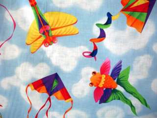Flying Kites in the Sky Cotton Fabric 44x1yd Summer  