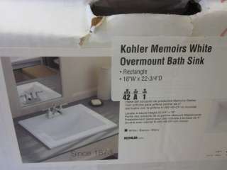 NIB KOHLER Memoirs White Overmount Bath Sink  