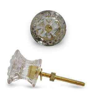    Set of 3 Embossed Clear Glass Cabinet Knobs
