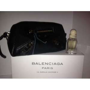  Balenciaga Small Black Pouch Cosmetic Bag with Mini .25 fl 