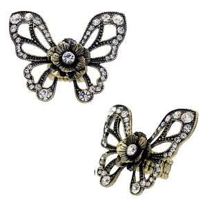    Flower Accented Butterfly Stretch Ring Burnish Gold Jewelry