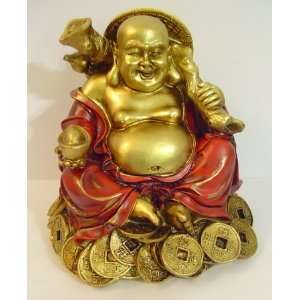  RED Gold Tone Buddha Budda Buda Lucky Coins Figurine 