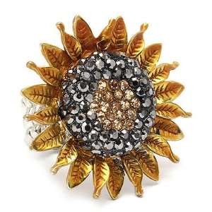   Sunflower Crystal Stretch Adjustable Fashion Ring Gold Yellow Jewelry