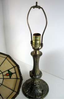   Stained Glass and Brass Table Lamp Tiffany Style Leaded 18.5  