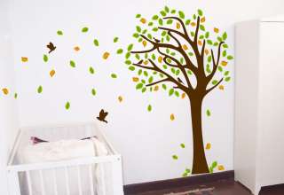   BLOWING TREE WALL DECAL WHIT BIRDS Nursery Art Sticker Mural  