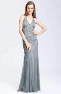 Adrianna Papell Beaded Mesh Halter Gown  