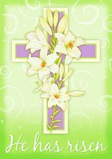 Easter Cross Lilies He Has Risen Toland Large Decorative Flag  