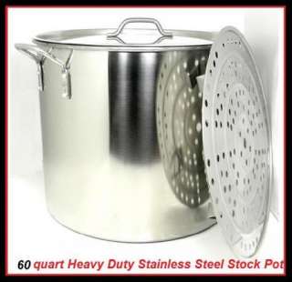 60QT Heavy Duty Stainless Steel Stock Pot w/Steamer Rack & Lid BA79/60 