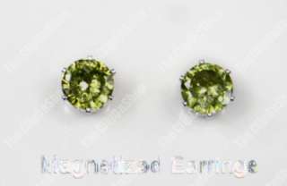 CLIP ON magnetic DARK OLIVE GREEN 6mm CZ STUDS EARRINGS  