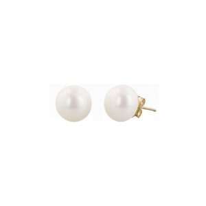 Honora   White Button Pearl Stud Earrings in 14k Yellow Gold (10   10 