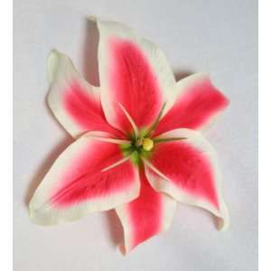  NEW Large Pink and White Stargazer Lily Flower Hair Clip 